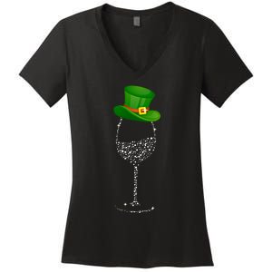 Clover Hat Wine Ing Party St Patricks Day Meaningful Gift Women's V-Neck T-Shirt