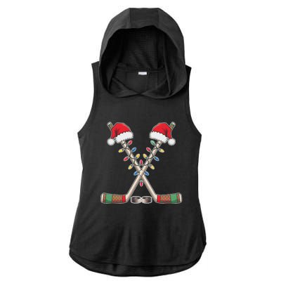 Christmas Hockey With Santa Hat Christmas Hockey Ladies PosiCharge Tri-Blend Wicking Draft Hoodie Tank