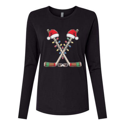 Christmas Hockey With Santa Hat Christmas Hockey Womens Cotton Relaxed Long Sleeve T-Shirt