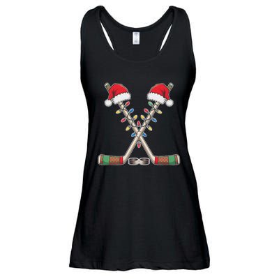 Christmas Hockey With Santa Hat Christmas Hockey Ladies Essential Flowy Tank