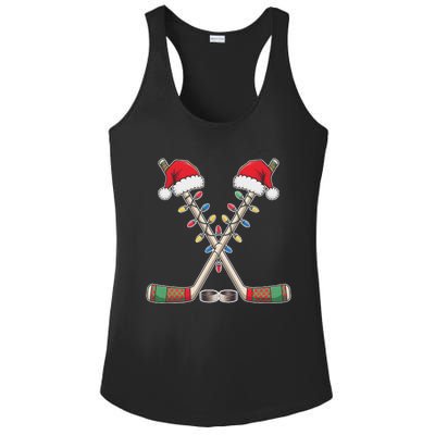 Christmas Hockey With Santa Hat Christmas Hockey Ladies PosiCharge Competitor Racerback Tank