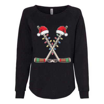 Christmas Hockey With Santa Hat Christmas Hockey Womens California Wash Sweatshirt