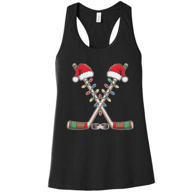 Christmas Hockey With Santa Hat Christmas Hockey Women's Racerback Tank