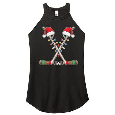 Christmas Hockey With Santa Hat Christmas Hockey Women's Perfect Tri Rocker Tank