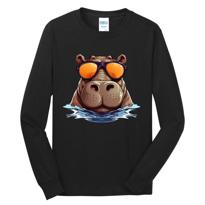 Cool Hippo with Sunglasses for funny Animals Costume Tall Long Sleeve T-Shirt