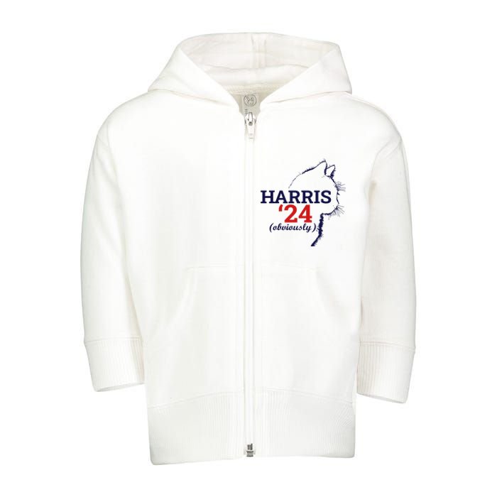 Cat Harris Walz Obviously Kamala Harris Comma La 2024 Toddler Zip Fleece Hoodie