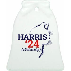 Cat Harris Walz Obviously Kamala Harris Comma La 2024 Ceramic Bell Ornament