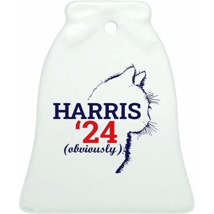 Cat Harris Walz Obviously Kamala Harris Comma La 2024 Ceramic Bell Ornament