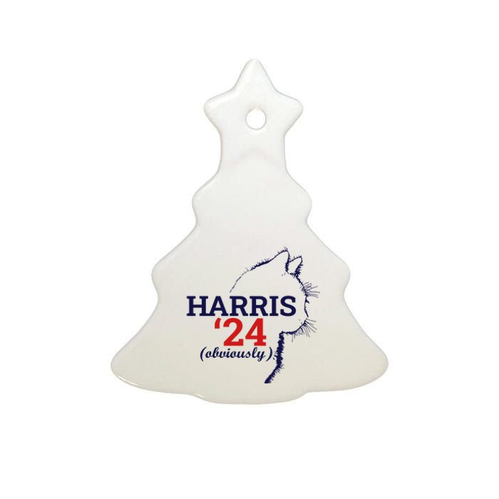 Cat Harris Walz Obviously Kamala Harris Comma La 2024 Ceramic Tree Ornament