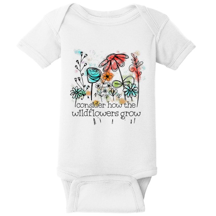 Consider How Wildflower Grow Christian Faith Jesus God Lover Baby Bodysuit