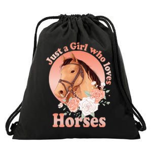 Cute Horse With Saying Just A Who Loves Horses Drawstring Bag