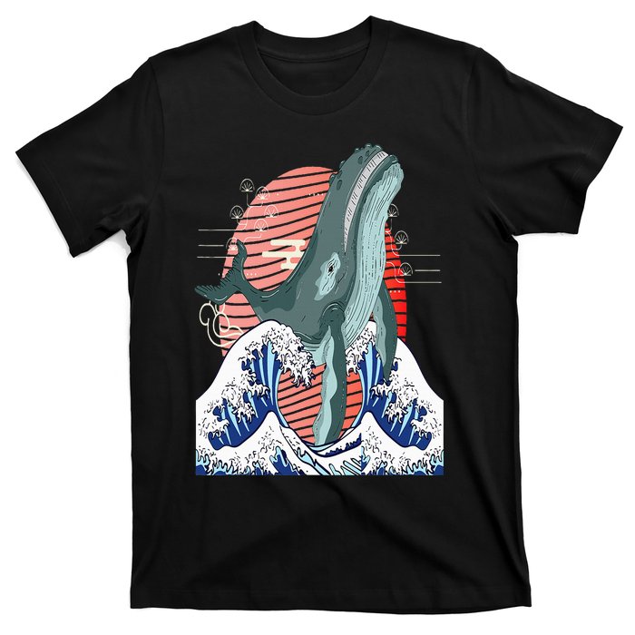 cute Humpback whale waves sea Japanese style art for lovers T-Shirt