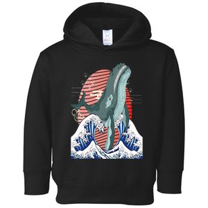 cute Humpback whale waves sea Japanese style art for lovers Toddler Hoodie