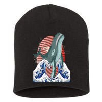 cute Humpback whale waves sea Japanese style art for lovers Short Acrylic Beanie