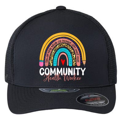 Community Health Worker Leopard Rainbow Healthcare Doctor Gift Flexfit Unipanel Trucker Cap