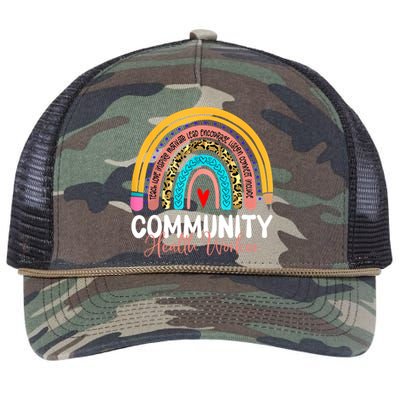 Community Health Worker Leopard Rainbow Healthcare Doctor Gift Retro Rope Trucker Hat Cap