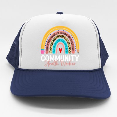 Community Health Worker Leopard Rainbow Healthcare Doctor Gift Trucker Hat