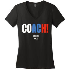 Coach Harris Waltz 2024 Kamala Harris Coach Walz 2024 Women's V-Neck T-Shirt