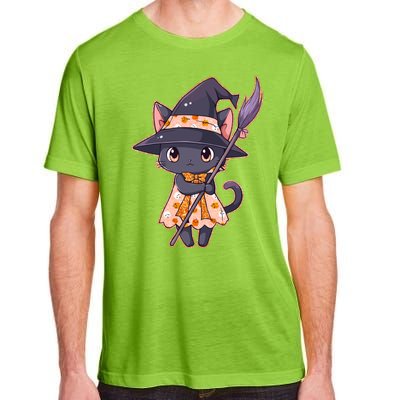 Cute Halloween Witch Cat With Broom Adult ChromaSoft Performance T-Shirt