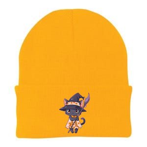 Cute Halloween Witch Cat With Broom Knit Cap Winter Beanie