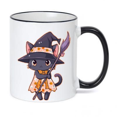 Cute Halloween Witch Cat With Broom 11oz Black Color Changing Mug