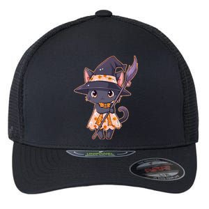 Cute Halloween Witch Cat With Broom Flexfit Unipanel Trucker Cap