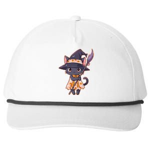 Cute Halloween Witch Cat With Broom Snapback Five-Panel Rope Hat