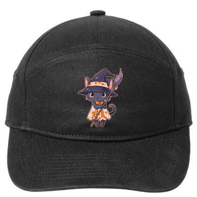 Cute Halloween Witch Cat With Broom 7-Panel Snapback Hat