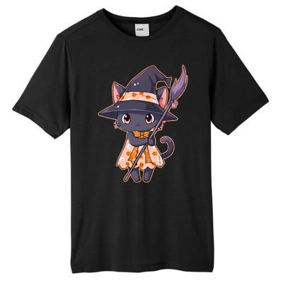 Cute Halloween Witch Cat With Broom Tall Fusion ChromaSoft Performance T-Shirt