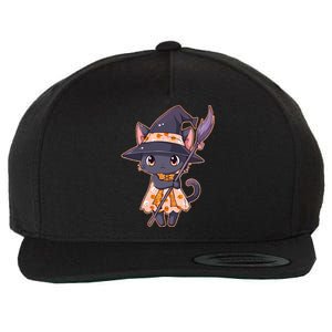 Cute Halloween Witch Cat With Broom Wool Snapback Cap