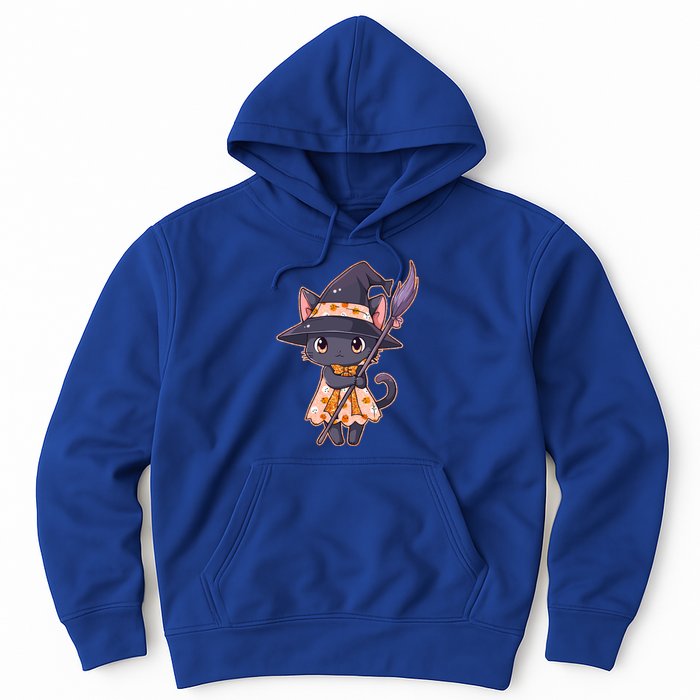 Cute Halloween Witch Cat With Broom Hoodie