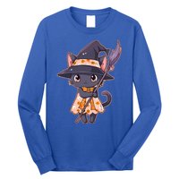 Cute Halloween Witch Cat With Broom Long Sleeve Shirt