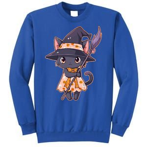 Cute Halloween Witch Cat With Broom Sweatshirt