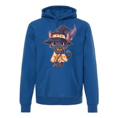 Cute Halloween Witch Cat With Broom Premium Hoodie