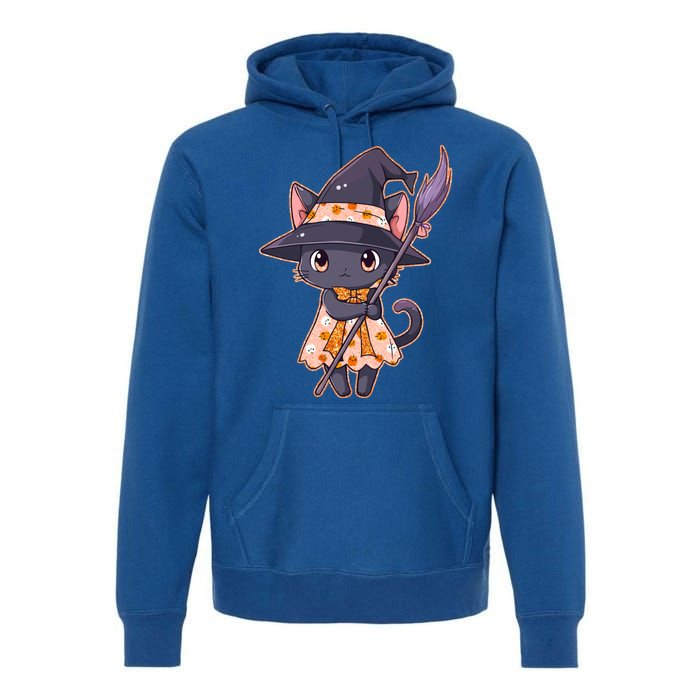 Cute Halloween Witch Cat With Broom Premium Hoodie