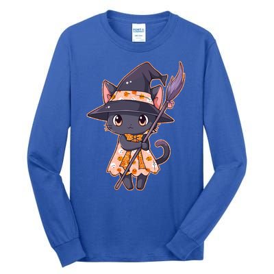 Cute Halloween Witch Cat With Broom Tall Long Sleeve T-Shirt