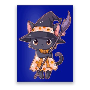 Cute Halloween Witch Cat With Broom Poster