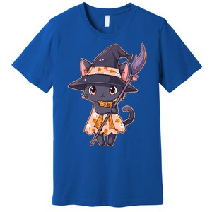 Cute Halloween Witch Cat With Broom Premium T-Shirt