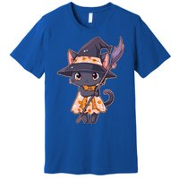 Cute Halloween Witch Cat With Broom Premium T-Shirt