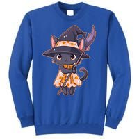 Cute Halloween Witch Cat With Broom Tall Sweatshirt