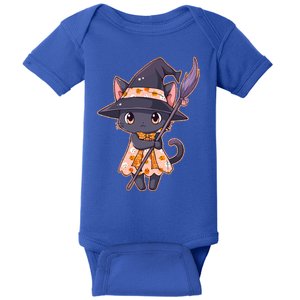 Cute Halloween Witch Cat With Broom Baby Bodysuit