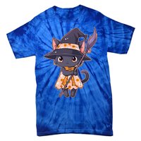 Cute Halloween Witch Cat With Broom Tie-Dye T-Shirt