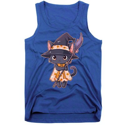 Cute Halloween Witch Cat With Broom Tank Top