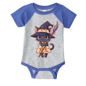 Cute Halloween Witch Cat With Broom Infant Baby Jersey Bodysuit