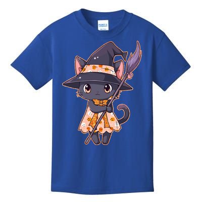 Cute Halloween Witch Cat With Broom Kids T-Shirt