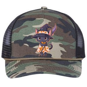 Cute Halloween Witch Cat With Broom Retro Rope Trucker Hat Cap