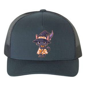 Cute Halloween Witch Cat With Broom Yupoong Adult 5-Panel Trucker Hat