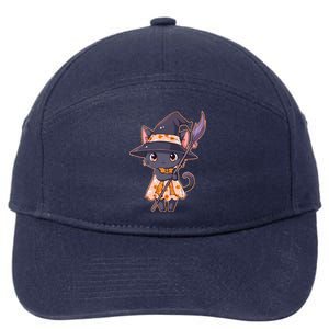 Cute Halloween Witch Cat With Broom 7-Panel Snapback Hat