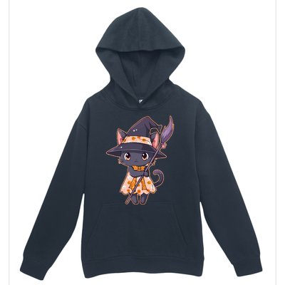 Cute Halloween Witch Cat With Broom Urban Pullover Hoodie