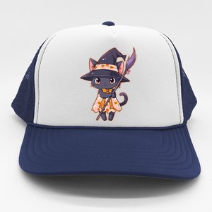 Cute Halloween Witch Cat With Broom Trucker Hat